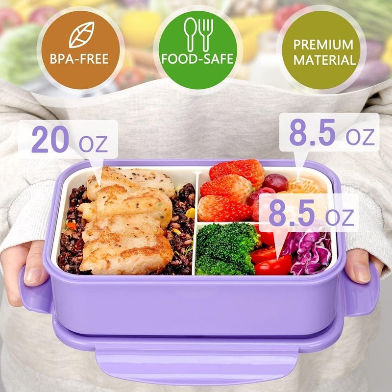 Lovina Bento Boxes for Adults - 1100 ML Bento Lunch Box Container For Kids With Spoon & Fork - Durable Perfect Size for On-the-Go Meal, BPA-Free and Food-Safe Materials(Purple) - Image 2