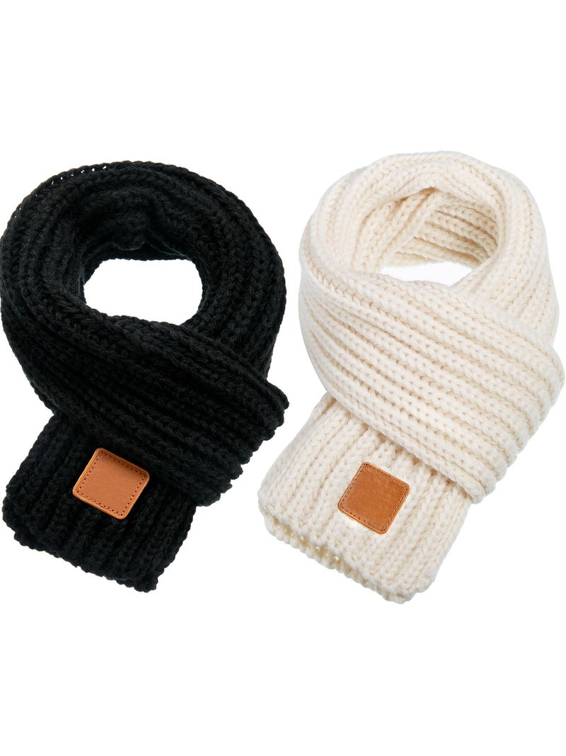 Zhanmai 2 Pcs Toddler Scarf Kids Warm Set Winter Knit Scarves Soft Neck Warmer for Boys Girls Children(Black, Beige) - Image 1