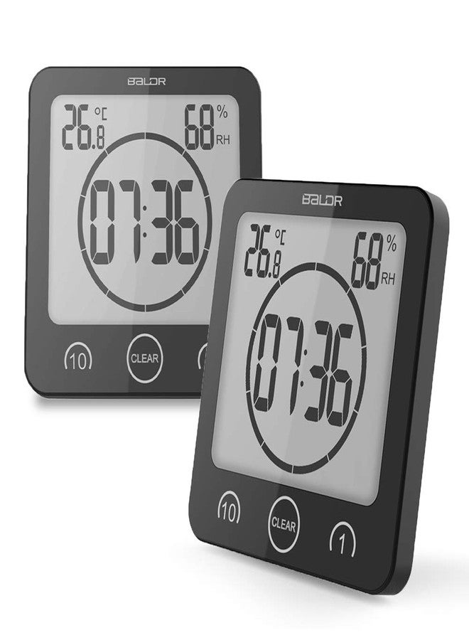 Baldr Digital Bathroom Clocks - 2 Pack Water-Resistant Shower Clock with Timer - Large LCD Display Digital Clock for Shower with Timer, Temperature and Humidity, Wall Clock for Bathroom, Black - Image 1