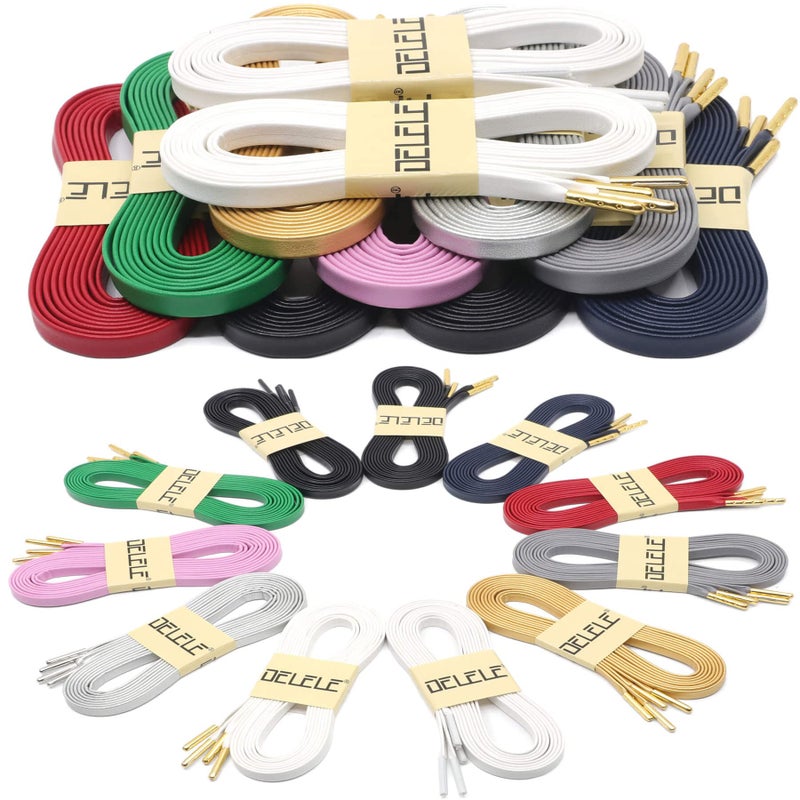 DELELE Flat PU Leather Laces: Waterproof Shoelaces for Sneakers Boot 2 Pair Black With Gold Aglet 55 inch - Image 5
