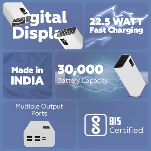 One Life 30000mAh Fast Charging Power Bank | 22.5W QC & 20W PD | Dual Input (Type-C & Micro USB) | 3 Outputs | Power Bank for iPhone, Android, Mobile | Portable & Made in India (White) - Image 3
