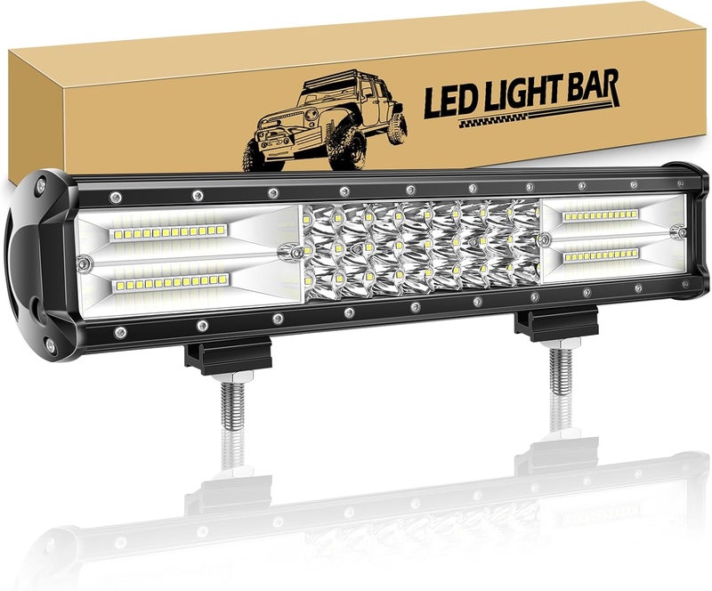 RIGIDON ريجيدون 38 سم 216 واط شريط مصباح عمل LED، 12 فولت 24 فولت شريط منحدر 4x4 LED، مقاوم للماء IP67 للطرق الوعرة، سيارات، شاحنات، جرارات، ضوء ضباب 6000 كلفن موسمي ودائم - Image 1