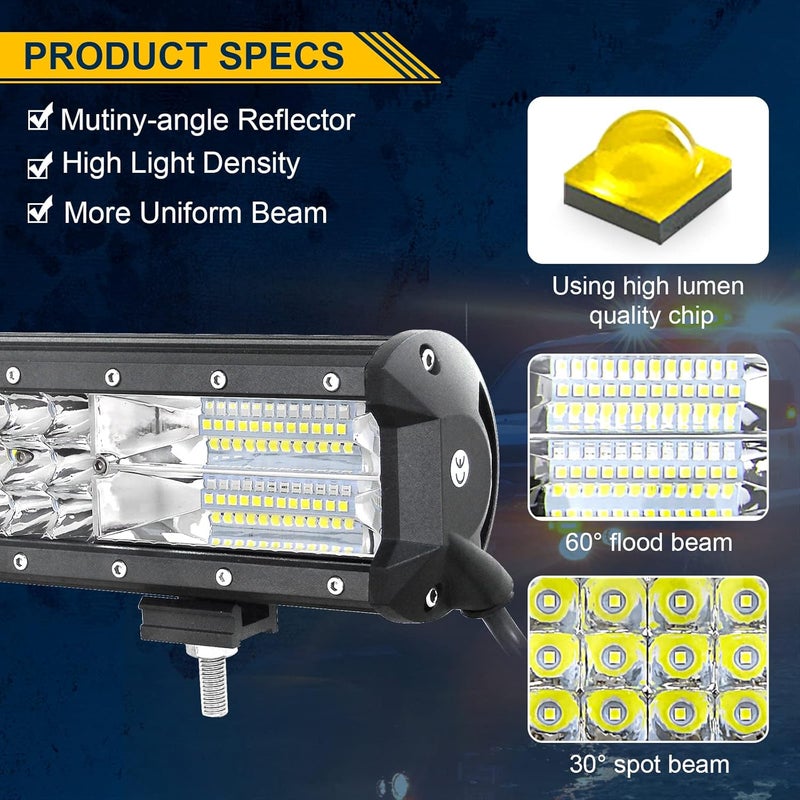 RIGIDON ريجيدون 38 سم 216 واط شريط مصباح عمل LED، 12 فولت 24 فولت شريط منحدر 4x4 LED، مقاوم للماء IP67 للطرق الوعرة، سيارات، شاحنات، جرارات، ضوء ضباب 6000 كلفن موسمي ودائم - Image 3