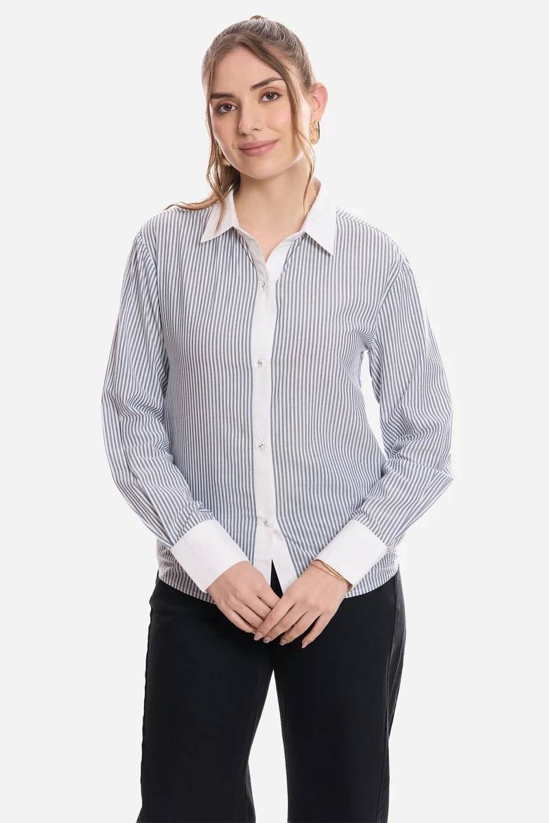 فيرجيو Stripes Cotton Striped Regular Fit Shirt for Women