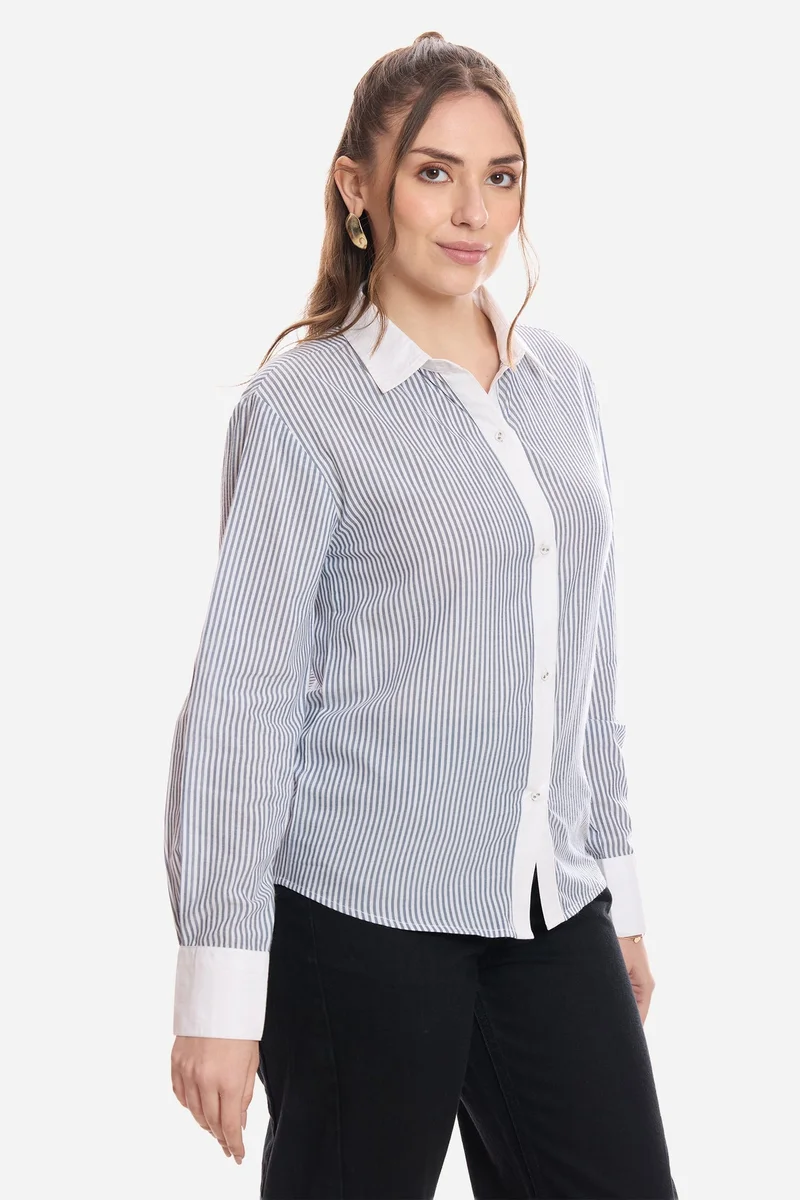 Virgio  Stripes Cotton Striped Regular Fit Shirt for Women for Women | Best Price UAE
