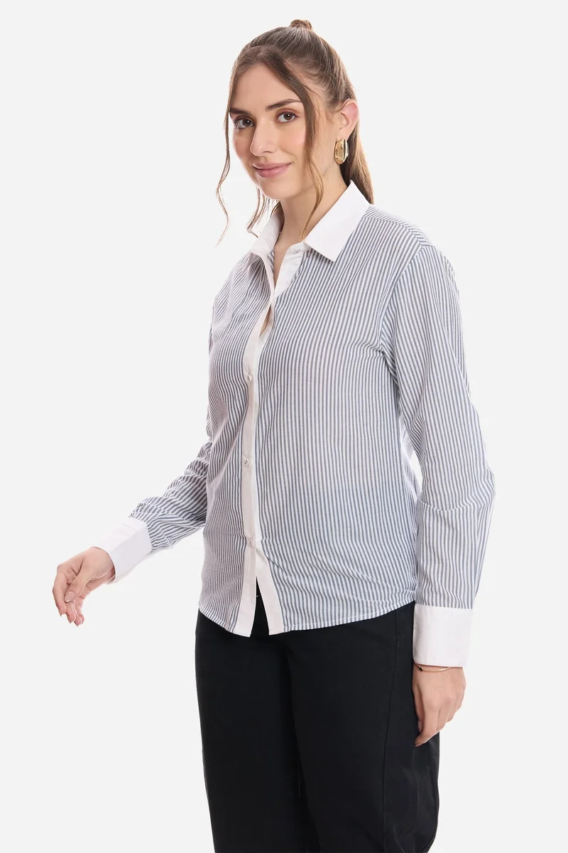 Virgio  Stripes Cotton Striped Regular Fit Shirt for Women for Women | Best Price UAE