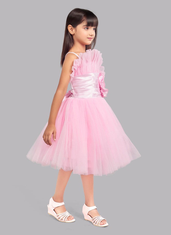PinkChick فستان ميدي تول مزخرف باللون الوردي للفتيات - Image 3