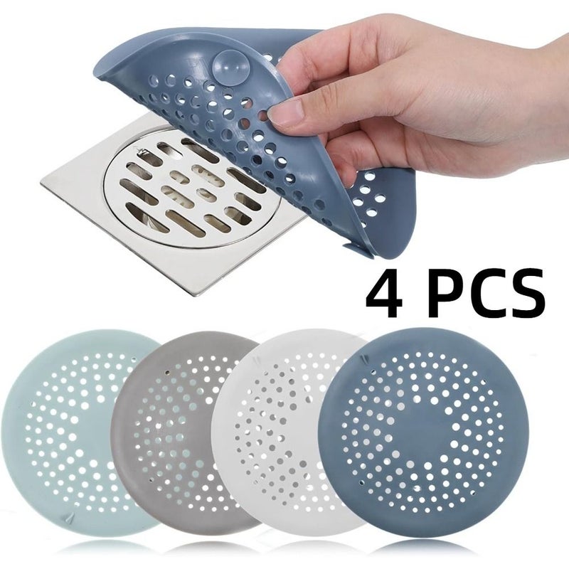 4 Pcs Round Hair Drain Filters With Suction Cup Shower Catchers - Image 1