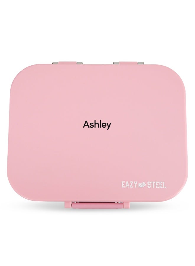 Eazy Kids Personalized Premium Stainless Steel Bento Lunch Box w/ Silicon Lid, Pink - Image 1