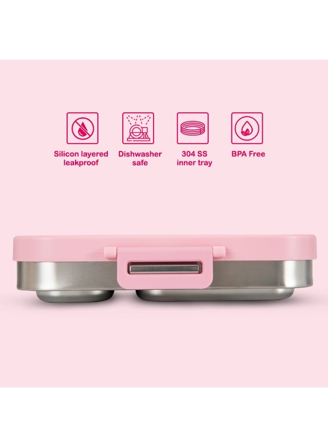 Eazy Kids Personalized Premium Stainless Steel Bento Lunch Box w/ Silicon Lid, Pink - Image 5