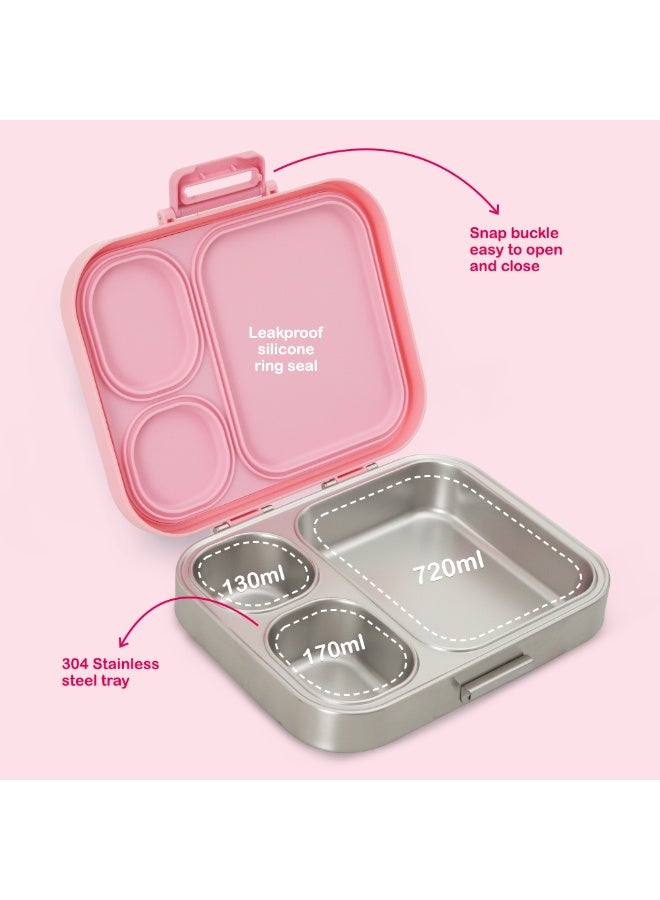 Eazy Kids Personalized Premium Stainless Steel Bento Lunch Box w/ Silicon Lid, Pink - Image 3