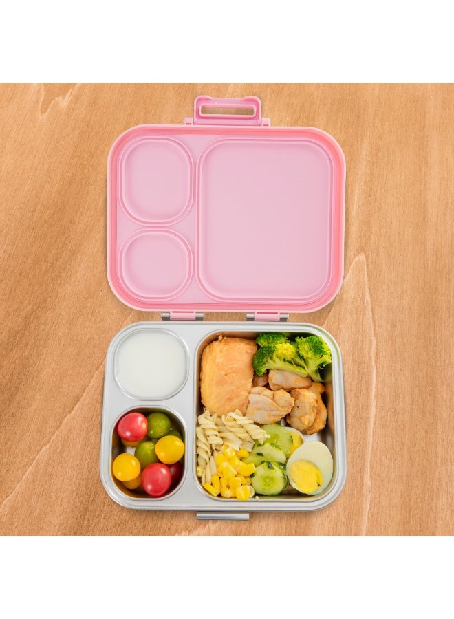 Eazy Kids Personalized Premium Stainless Steel Bento Lunch Box w/ Silicon Lid, Pink - Image 4