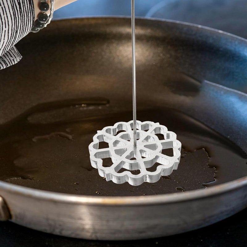 Lurrose Oil pier noodle skimmer swedish pastry maker waffle rosettes molds bunuelos molds with handle scandinavian iron food strainer spoon frying skimmer strainer Mesh wooden - Image 3