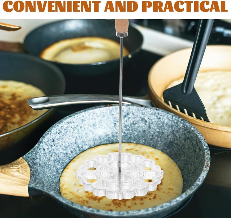 Lurrose Oil pier noodle skimmer swedish pastry maker waffle rosettes molds bunuelos molds with handle scandinavian iron food strainer spoon frying skimmer strainer Mesh wooden - Image 4