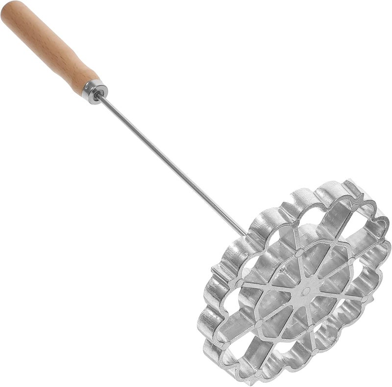 Lurrose Oil pier noodle skimmer swedish pastry maker waffle rosettes molds bunuelos molds with handle scandinavian iron food strainer spoon frying skimmer strainer Mesh wooden - Image 1