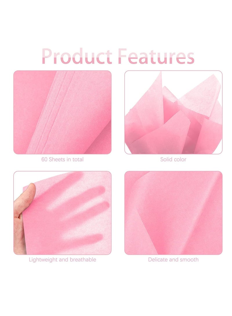 Premify Pink Tissue Wrapping Paper, 60 Sheets of 50 x 70cm Tissue Paper for T-Shirt, Dress, Abayas Wrapping, Birthday Gift Wrap, DIY Packaging, Wedding Decoration, Crafts etc - Image 3