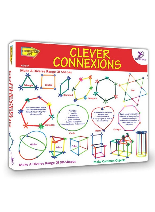 ToyKraft - ToyKraft - Clever Connections 275 Pcs Straw Connector Stem Building Construction Toys for 7 Year Old Kid,Multicolor - Image 1