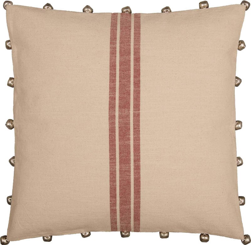Piper Classics Sleigh Bells Ring Grain Sack Stripe Throw Pillow Cover  20"" x 20""  Farmhouse Christmas Red & Cream w/Bells  Christmas  Country Holiday D?cor  - Image 2