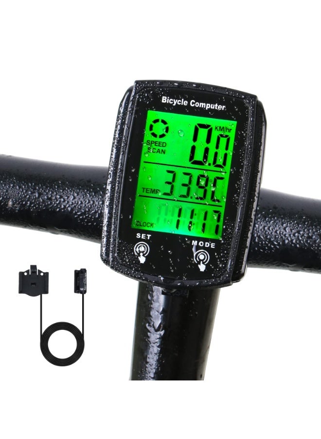 OSHIMA Bike Speedometer, Waterproof Bicycle Computer Speedometer, Wired Bike Cycling Computer LCD Backlight, Multifunctional Odometer for Bicycles LCD Backlit Display and Multiple Functions - Image 1