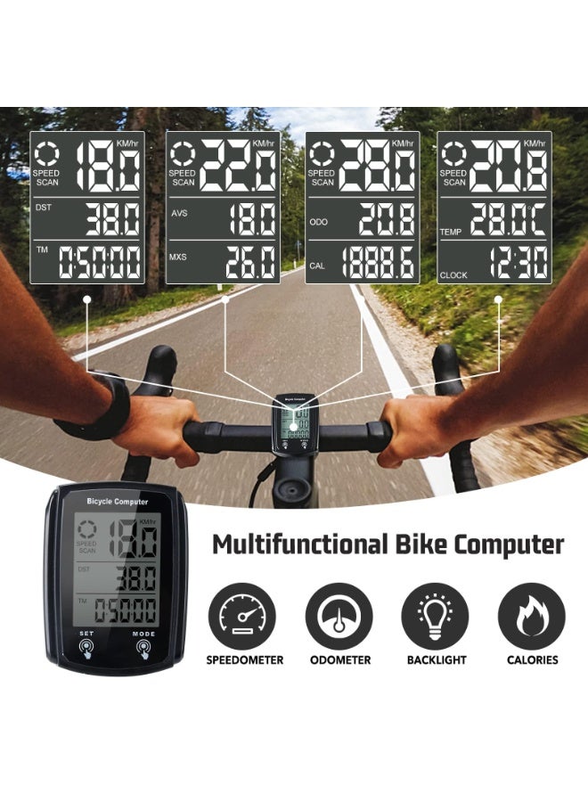 OSHIMA Bike Speedometer, Waterproof Bicycle Computer Speedometer, Wired Bike Cycling Computer LCD Backlight, Multifunctional Odometer for Bicycles LCD Backlit Display and Multiple Functions - Image 2