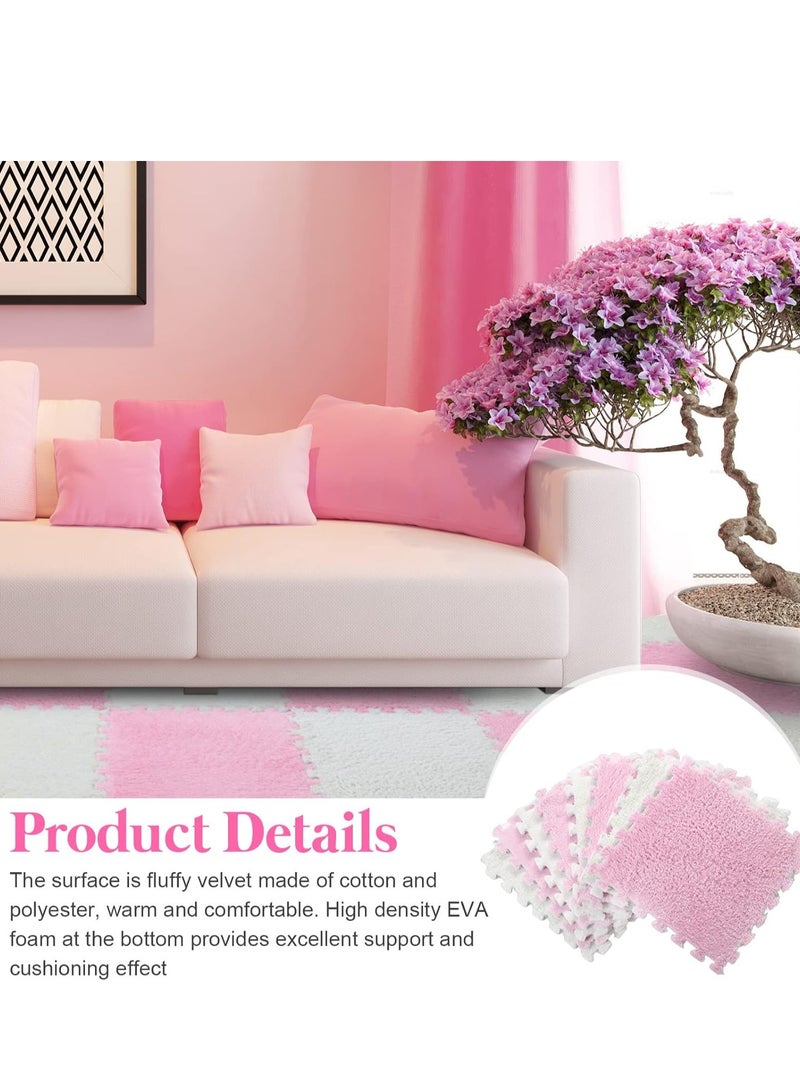 6/12/15/24/36/100/200 Tiles Bulk Foam Play Mat Interlocking Carpet Tiles Baby Play Mat Short Coral Fleece Plush Puzzle Foam Floor Mat For Kids Play Area Home Bedroom Parlor(Pink) - Image 4