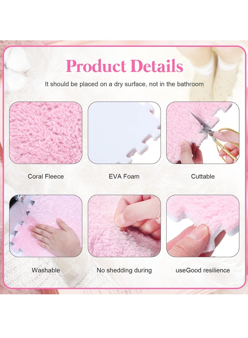 6/12/15/24/36/100/200 Tiles Bulk Foam Play Mat Interlocking Carpet Tiles Baby Play Mat Short Coral Fleece Plush Puzzle Foam Floor Mat For Kids Play Area Home Bedroom Parlor(Pink) - Image 3