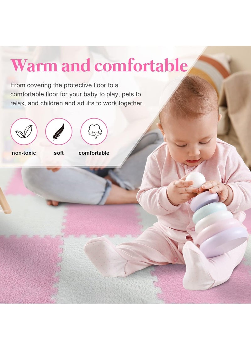 6/12/15/24/36/100/200 Tiles Bulk Foam Play Mat Interlocking Carpet Tiles Baby Play Mat Short Coral Fleece Plush Puzzle Foam Floor Mat For Kids Play Area Home Bedroom Parlor(Pink) - Image 5