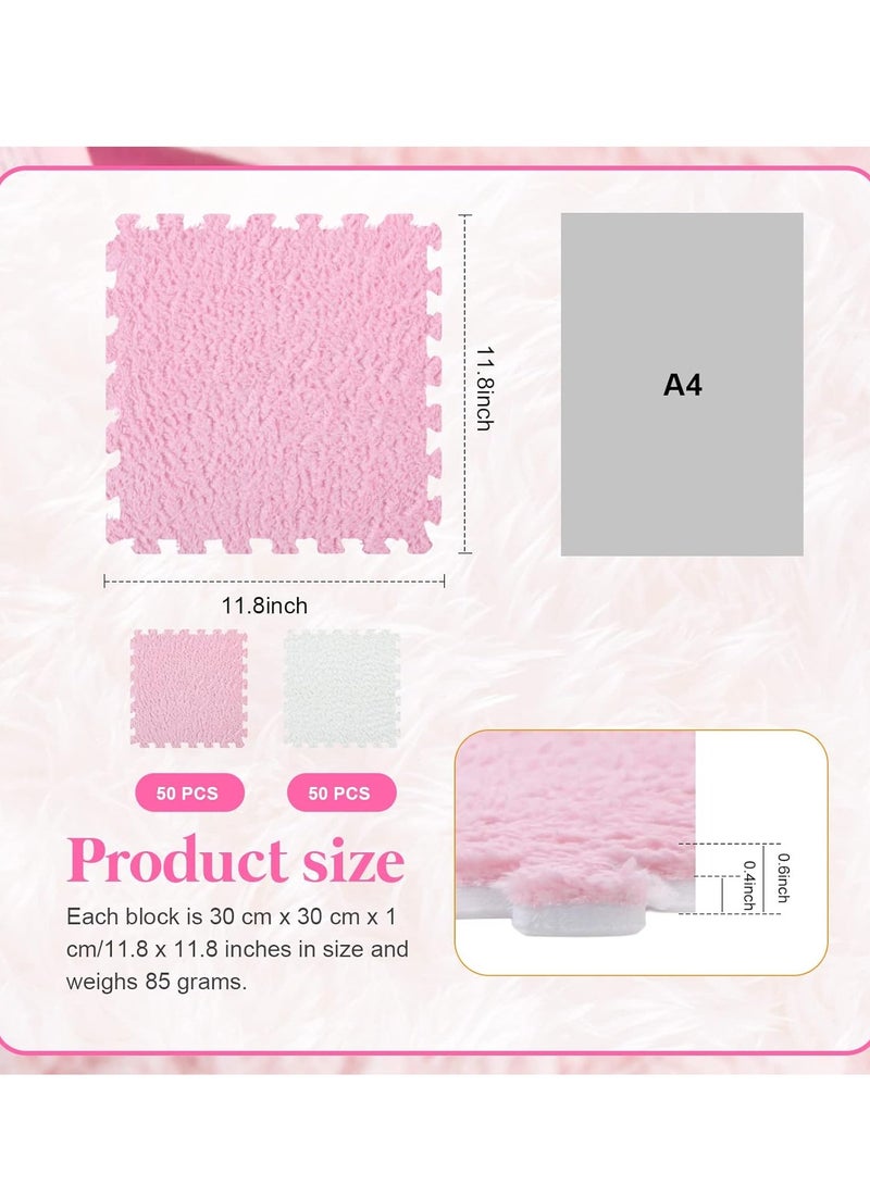 6/12/15/24/36/100/200 Tiles Bulk Foam Play Mat Interlocking Carpet Tiles Baby Play Mat Short Coral Fleece Plush Puzzle Foam Floor Mat For Kids Play Area Home Bedroom Parlor(Pink) - Image 2