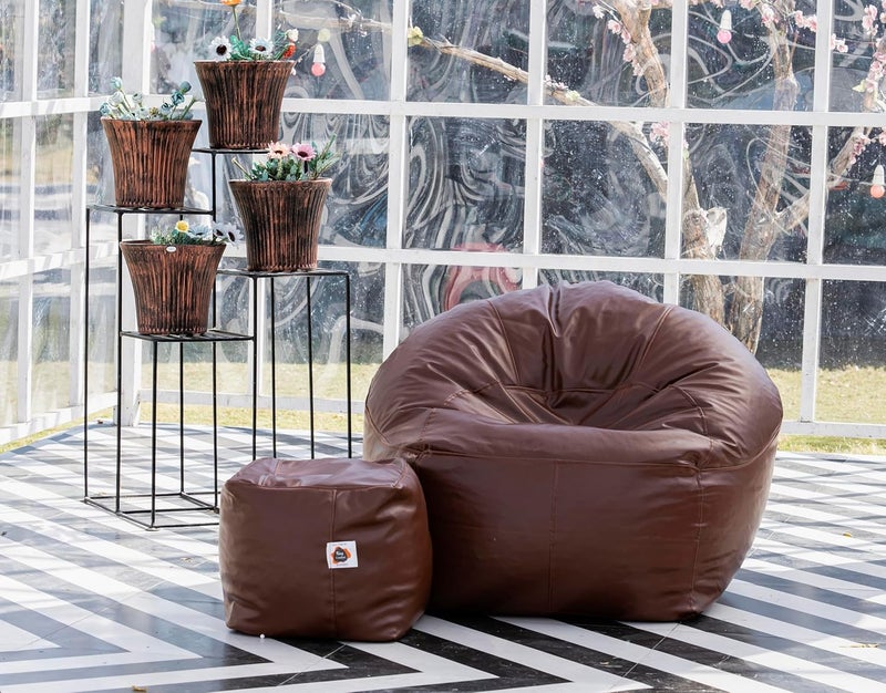 KING COMFORT BEAN BAGS King Comfort Faux Leather Choclate Brown Sofa Muda Bean Bag with Foot Rest 1Year Warranty Lounge Chair Cover for Home Office Bedroom 2XL - Image 1