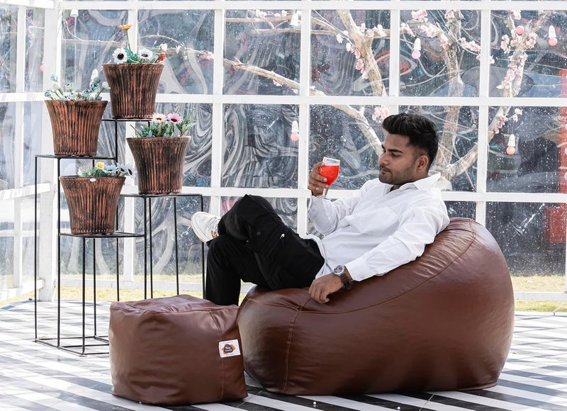 KING COMFORT BEAN BAGS King Comfort Faux Leather Choclate Brown Sofa Muda Bean Bag with Foot Rest 1Year Warranty Lounge Chair Cover for Home Office Bedroom 2XL - Image 3