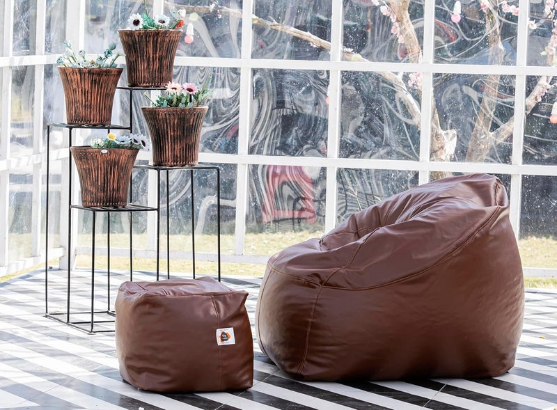KING COMFORT BEAN BAGS King Comfort Faux Leather Choclate Brown Sofa Muda Bean Bag with Foot Rest 1Year Warranty Lounge Chair Cover for Home Office Bedroom 2XL - Image 2