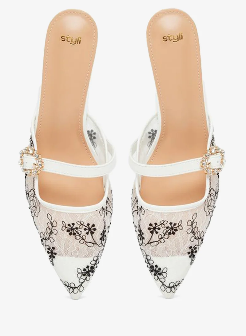 Styli  Embroidered Pointed Toe Shoes for Women | Best Price UAE