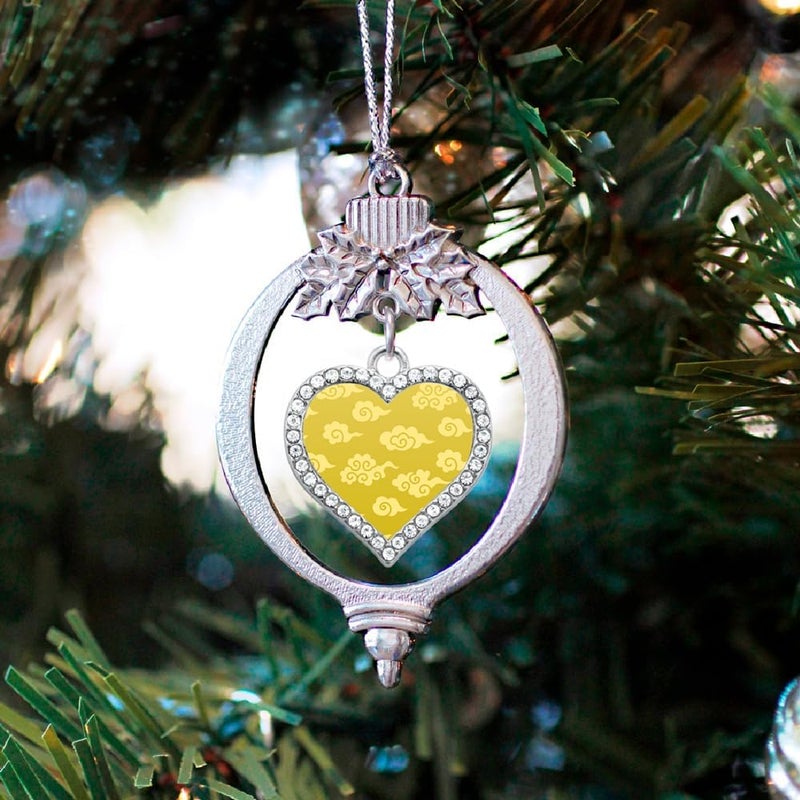 Inspired Silver - Yellow Chinese New Year Cloud Pattern - Silver Christmas Ornament - Open Heart Charm Christmas Tree Ornament with Cubic Zirconia - Holiday Hanging Decoration - Image 2