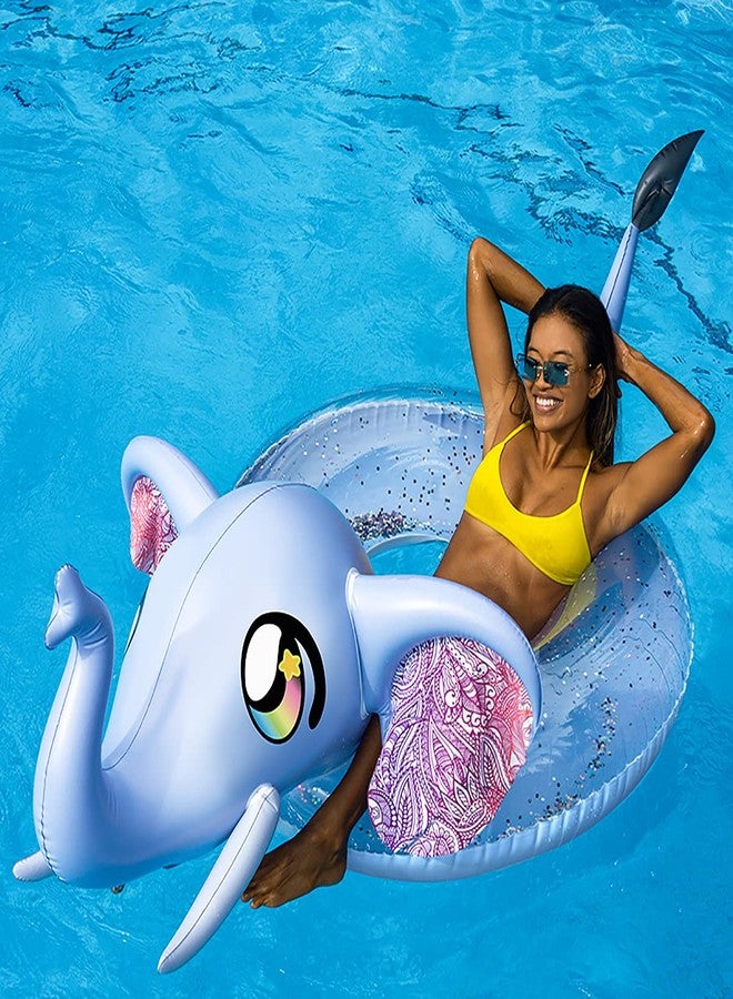 بول كاندي عوامات سباحة قابلة للنفخ على شكل حيوانات من PoolCandy (عوامة سباحة على شكل فيل مملوءة بالجليتر مقاس 48 بوصة) - Image 5