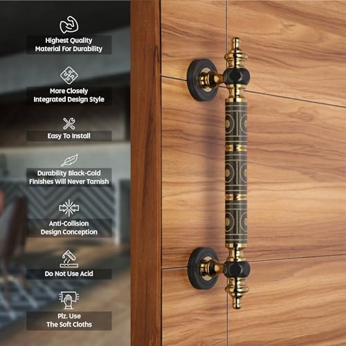 LAPO 12 Inch Full Brass Main Door Handle, Door Handles for Main Door, Pull Handles for All The Doors of House, Office, Hotels-Pack of 1 | Black Finish | 3 Years Warranty S -08 - Image 3