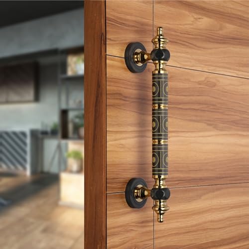 LAPO 12 Inch Full Brass Main Door Handle, Door Handles for Main Door, Pull Handles for All The Doors of House, Office, Hotels-Pack of 1 | Black Finish | 3 Years Warranty S -08 - Image 1
