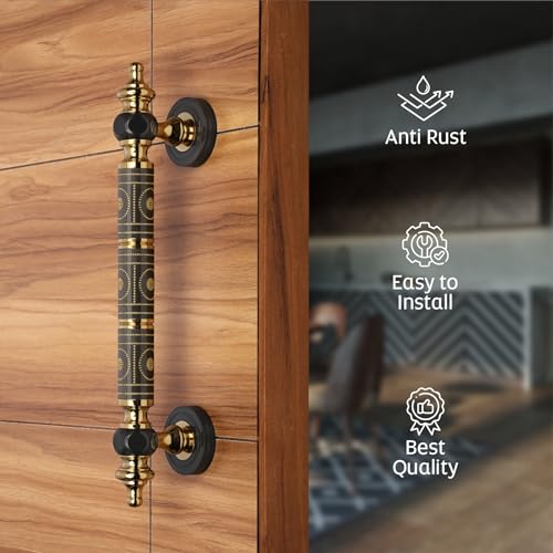 LAPO 12 Inch Full Brass Main Door Handle, Door Handles for Main Door, Pull Handles for All The Doors of House, Office, Hotels-Pack of 1 | Black Finish | 3 Years Warranty S -08 - Image 4
