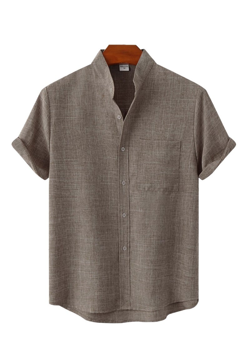 Summer new men's short-sleeved solid color men's shirt  - Image 1