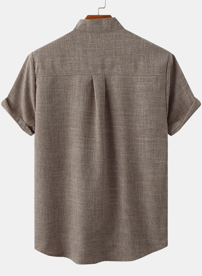 Summer new men's short-sleeved solid color men's shirt  - Image 4