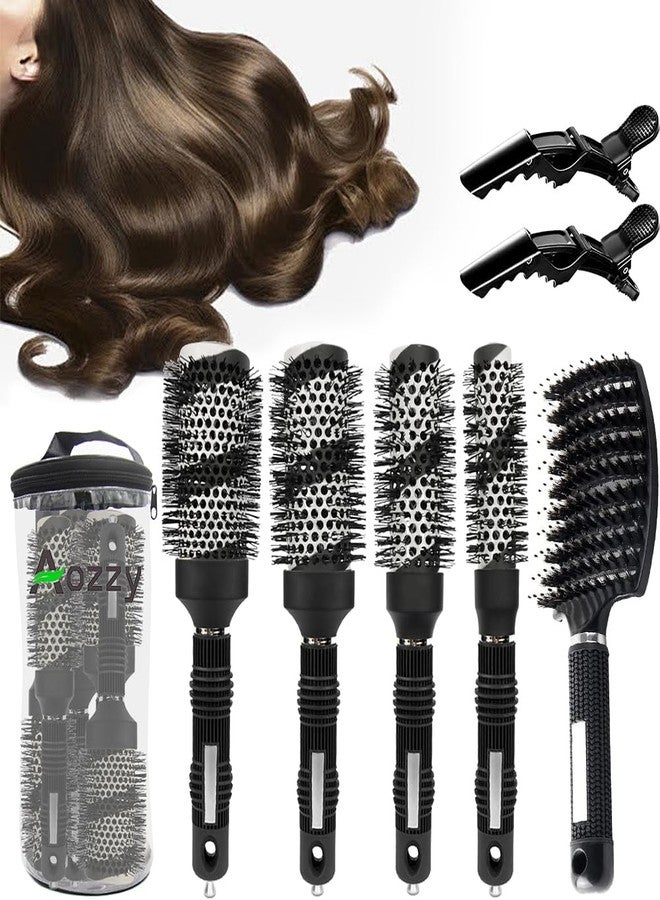 Aozzy Blow-Drying Round Hair Brush Set - Ceramic, Boar Bristle Brush for Women - Thermal Barrel Brush Set, Styling & Roller Brush for Shiny, Smooth and Bouncy Hair - Image 1