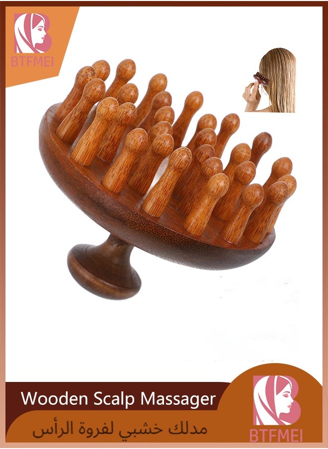 BTFMEI Wooden Scalp Massager with Handle, Massage Hair Brush, Hair Scalp Massager with 28 Pins, for Men and Women, Full Body Hair Brush  - Image 1