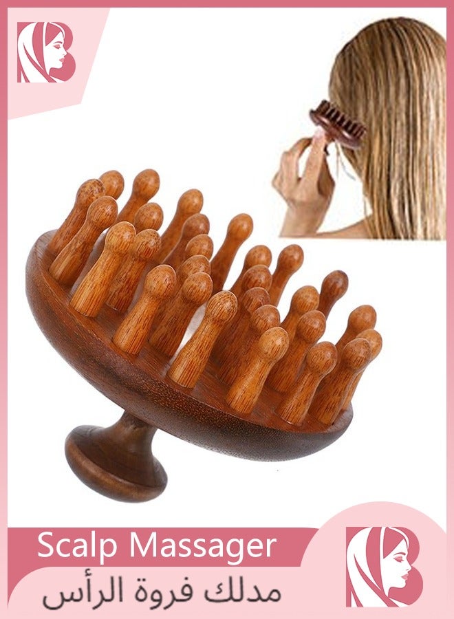 BTFMEI Wooden Scalp Massager with Handle, Massage Hair Brush, Hair Scalp Massager with 28 Pins, for Men and Women, Full Body Hair Brush  - Image 1