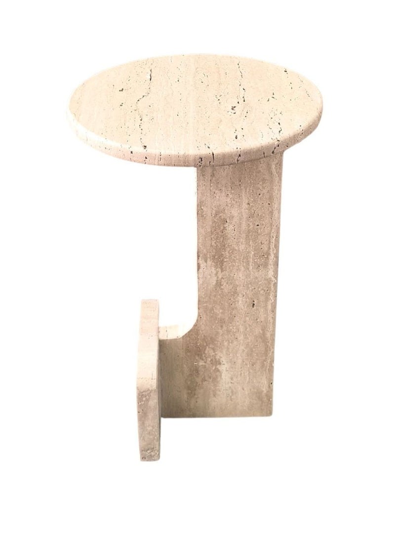 Generic Beige travertine side table top dia 30cm & height 50cm  - Image 1