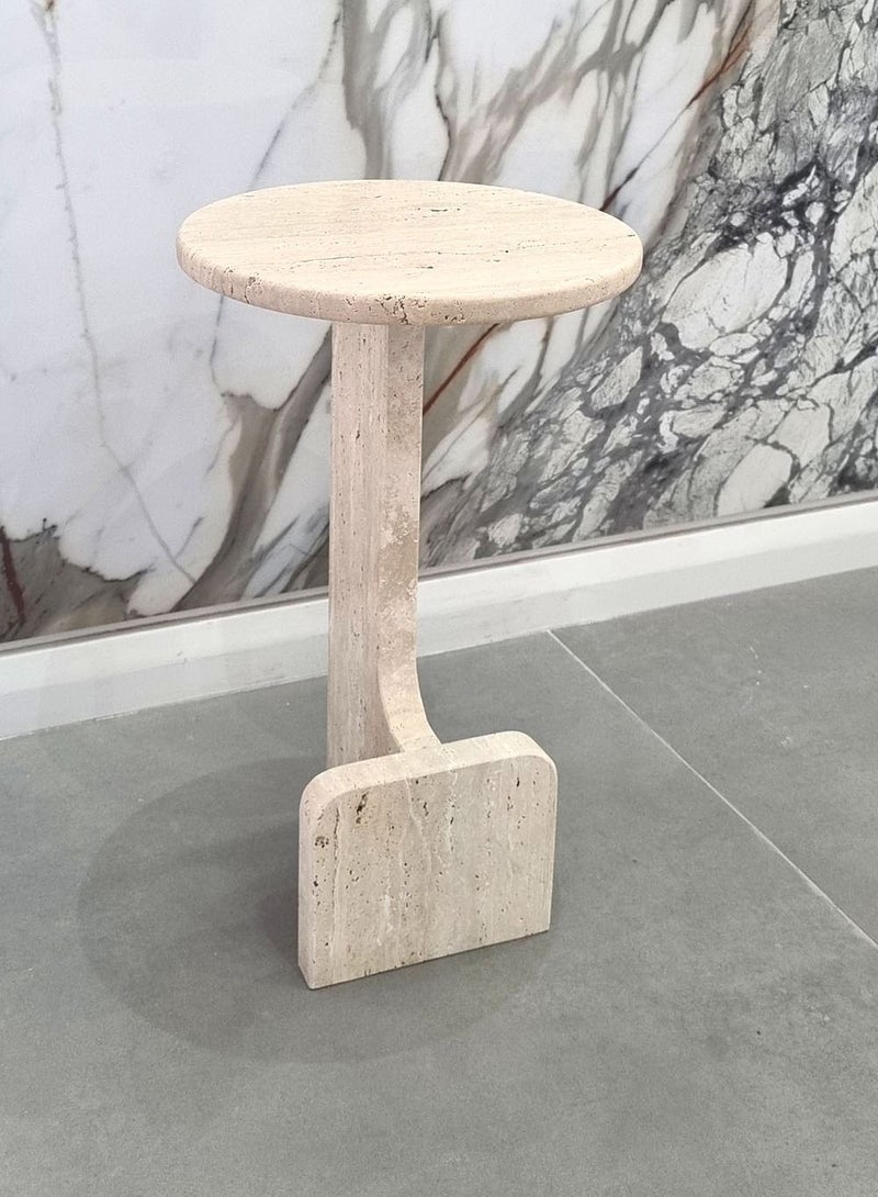 Generic Beige travertine side table top dia 30cm & height 50cm  - Image 4