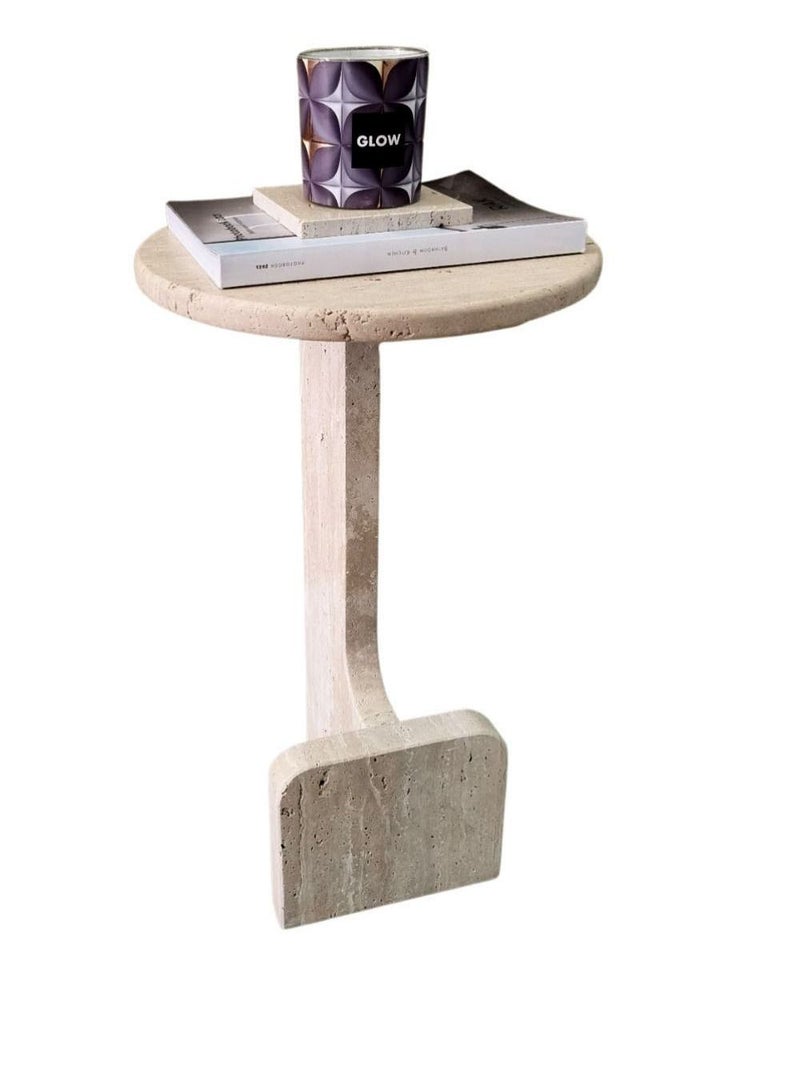 Generic Beige travertine side table top dia 30cm & height 50cm  - Image 2
