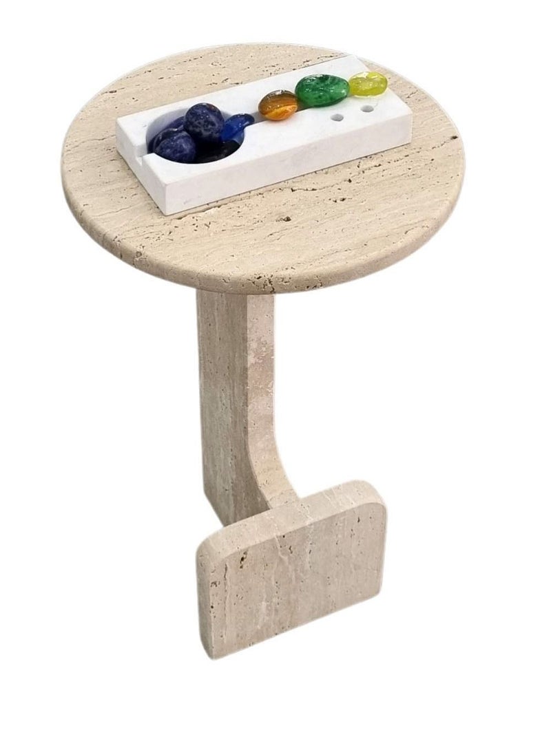Generic Beige travertine side table top dia 30cm & height 50cm  - Image 3