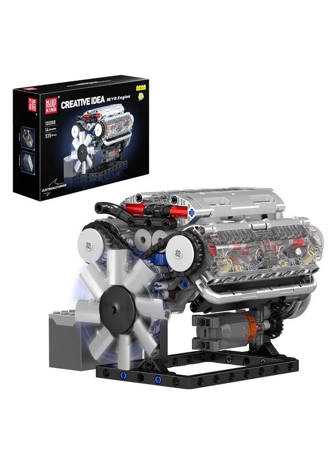 mould king Mould King Visible V-8 Engine Building Blocks V8 Motor Model Building Toys, V8 Combustion Engine Building Sets, Creative STEM Toys Engine Building Kit for Adults Kids 14+(535PCS)  - Image 1