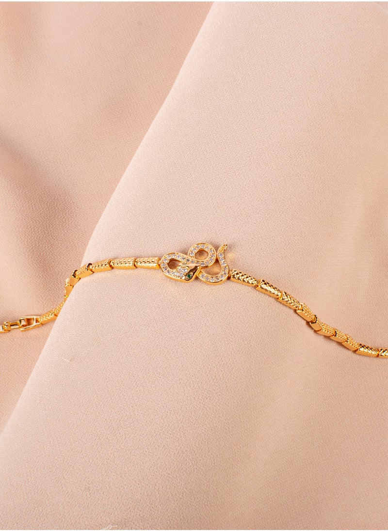 The Black Pearl Accessories - Chinese Gold Bracelet Golden with Zirconic Snake - Image 1