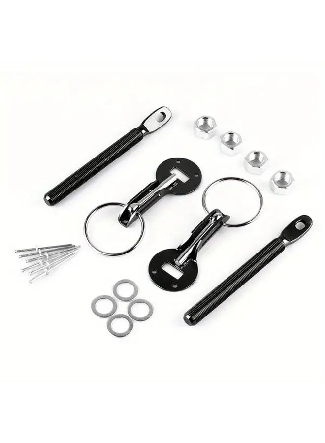 Black Universal Bonnet Hood Pins Locking Kit For Racing Sport Car - Image 3