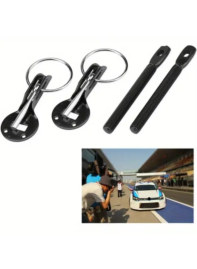 Black Universal Bonnet Hood Pins Locking Kit For Racing Sport Car - Image 1